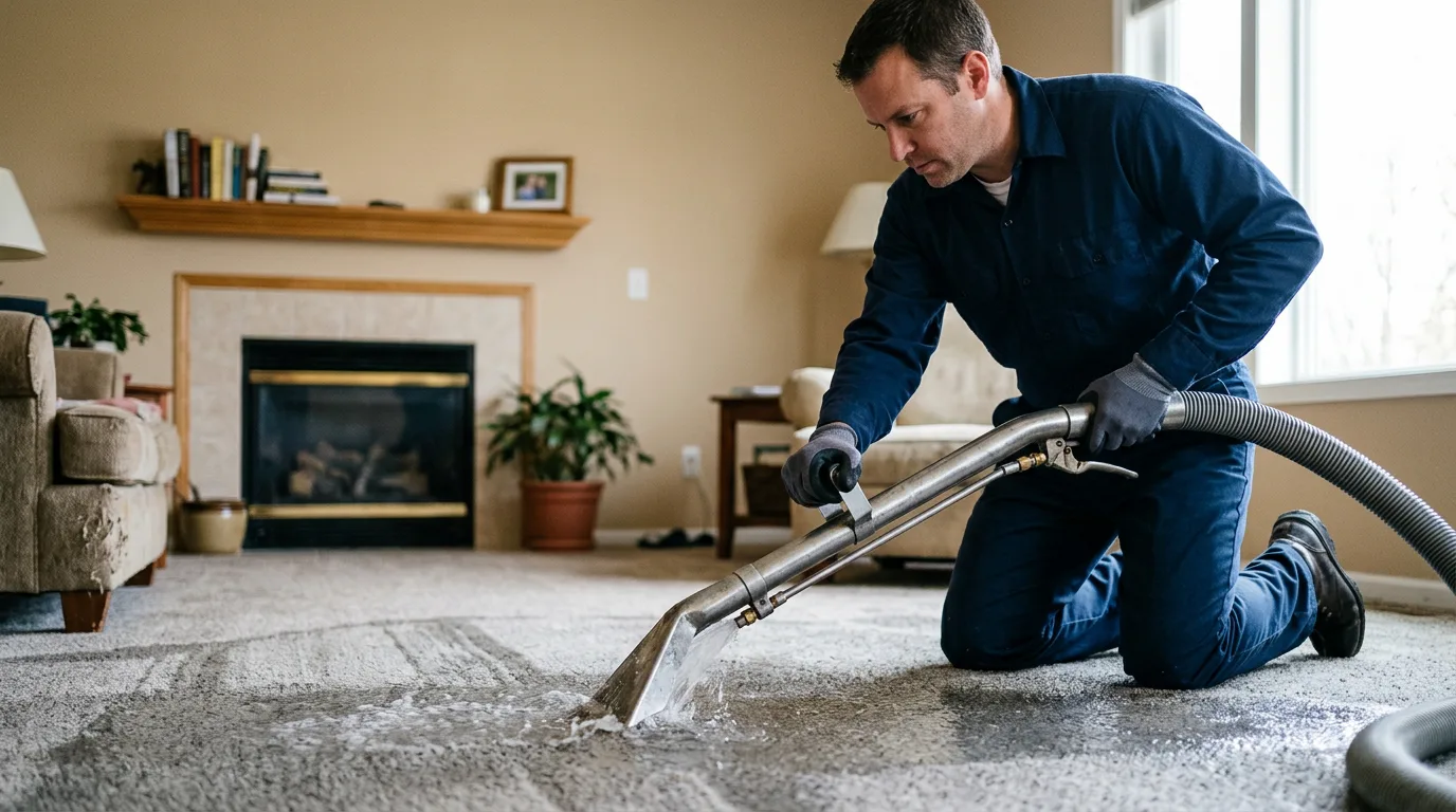Water damage restoration technician working near New Palestine, IN